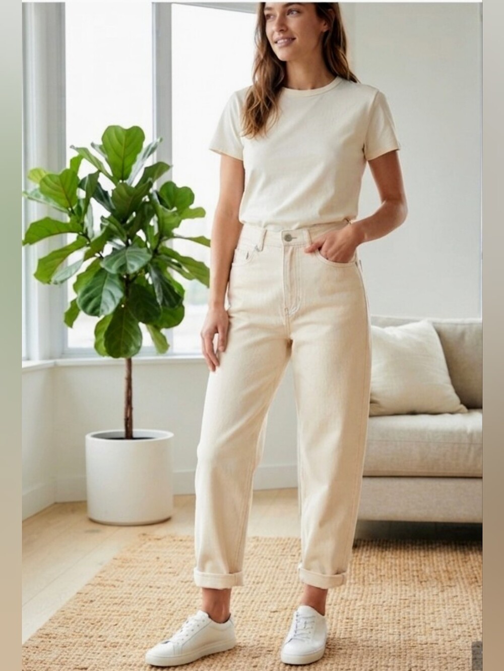 Twik Simons Reggae Fit Organic Cotton Cream Jeans Size 24 High Waist